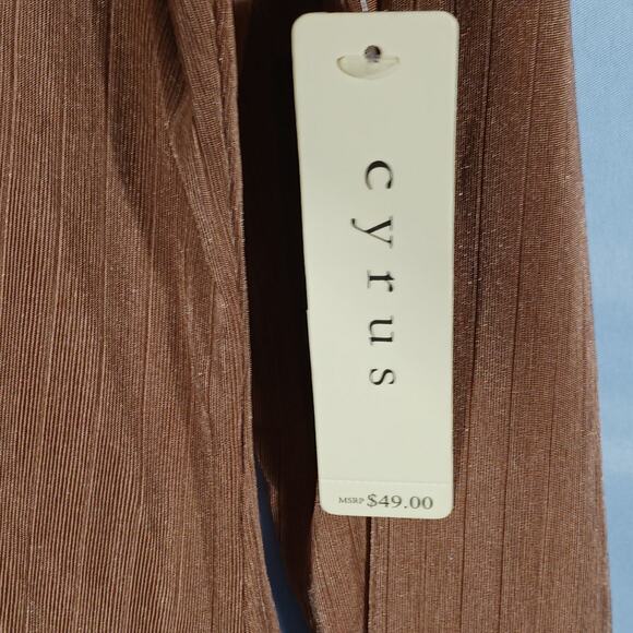 Cyrus Top Women's XL Tan Ribbed Long Sleeve Round Neck Silky NWT - Picture 3 of 9